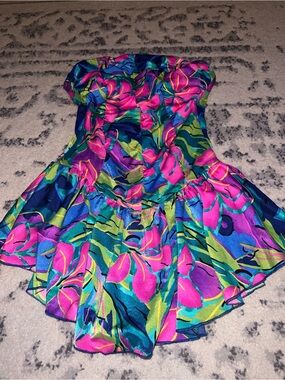 Vintage Catalina Multicolor Strapless Swimdress with Tropical Print